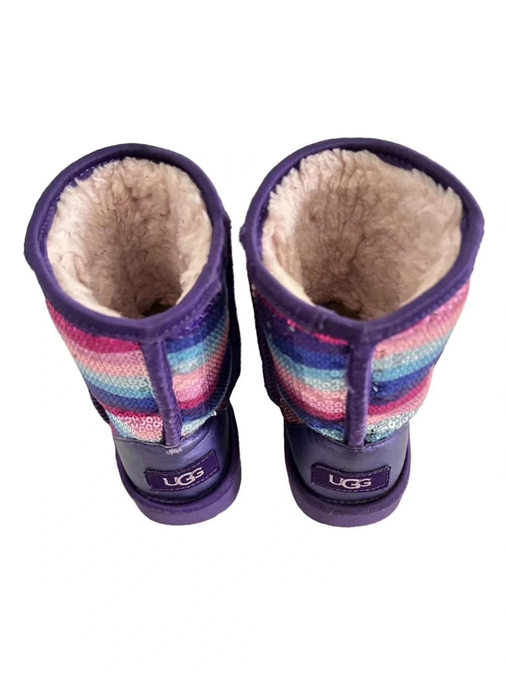 UGG | Classic Short II Girls Size 12 Purple Rainbow Sequins Slip On